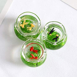 Mcree 3PCS 1:12 Miniature Glass Goldfish Bowl with Fish, Miniature Fish Bowl Glass Fish Tank Dollhouse Accessories