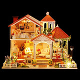 WYD European Style Beautiful Castle Style DIY Dollhouse Kit Double-Layer Castle Villa Assembly Model 3D Mini with Dust Cover and Music Movement