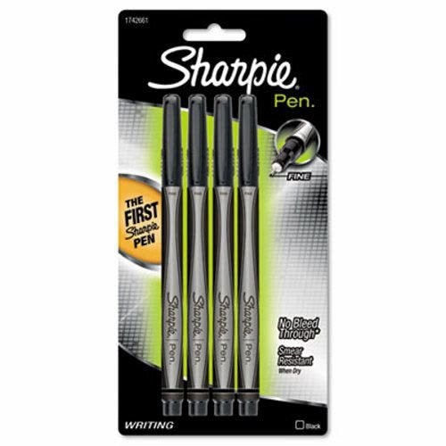 Sharpie - Plastic Point Stick Permanent Water Resistant Pen, Black Ink, Fine, 4 per Pack 1742661