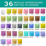 36 Metallic Watercolors Paint Set, Vibrant Colors in Metal Tin Box, 20 Sheets Watercolor Paper in 300g/M2, Perfect for Beginners, Artists, Amateur Hobbyists, Painting Lovers