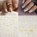 8 Sheets Nail Art Stickers, Gold Marble Stripe Line Vintage Trendy 3D Design Self-Adhesive Nail Art Decals, DIY Manicure Decoration Supplies Accessories for Women Girls