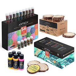 Arteza Acrylic Paint Set, Wood Slices and Glitter Bundle, Painting Art Supplies for Artist, Hobby Painters & Beginners