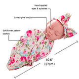 ZITA ELEMENT 10 Inch Newborn Reborn Baby Doll with Baby Doll Quilt Clothes Set Realistic Soft Baby Doll with 1 Cute Flower Quilt and 1 Hair Bands-Kids Girls Best Gift