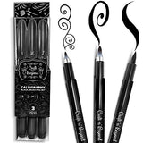 Calligraphy Brush Pens Pack of 3 Small, Medium and Large Markers for Hand Lettering, Art Drawing, Sketching, Scrapbooking, Journaling - Beginner Supplies Kit with Fadeproof Black Ink