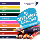 Short Fat Colored Pencils for Kids - 10 Triangle Jumbo Color Pencils for Ages 2-6, Preschool, Toddlers & Beginners, Color Pencils for Kids - Pre Sharpened Toddler Coloring Pencils Set With Sharpener