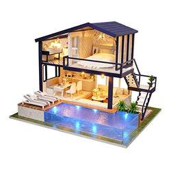 UniHobby DIY Miniature Dollhouse Kit Time Apartment DIY Dollhouse Kit with Wooden Furniture Light Gift House Toy for Adults