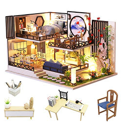 Spilay DIY Dollhouse Miniature with Wooden Furniture,Handmade Modern Chinese Style Loft,Home Craft Model Mini Kit with Dust Cover & LED,1:24 Scale Creative Doll House Toys for Adult Teenager Gift