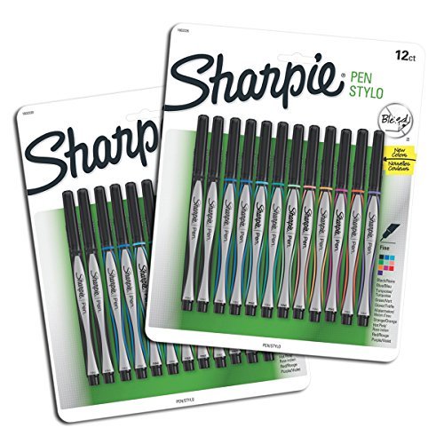 Sanford Sharpie Fine Point Pen Stylo, Assorted Colors, 24-Pack