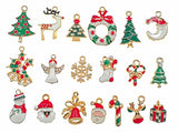 19pcs Mixed Christmas Charm Enamel Gold Toned Rhinestone Inlaying Pendant for DIY Jewelry Making