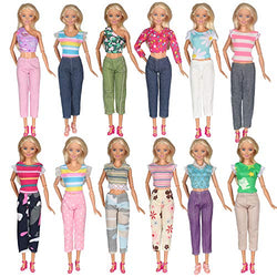 TANASY 5 Sets Clothes Outfit Casual Wear 5 Shirt and 5 Pants for 11.5"/30cm Girl Dolls