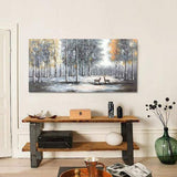 Boieesen Art,24x48inch 100% Hand Painted Deer in Winter Forset Tree Oil Paintings Abstract Landscape Nature Animal Canvas Artwork Oil Hand Painting for Living Room Office Dinning Room Home Wall Décor