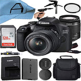 Canon EOS 2000D / Rebel T7 Digital DSLR Camera 24.1MP CMOS Sensor with 18-55mm Zoom Lens + SanDisk 128GB Memory Card + Case + Tripod + A-Cell Accessory Bundle