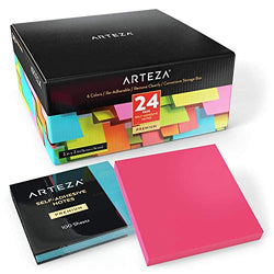 ARTEZA 3x3 Inches Sticky Notes, 24 Pads, 100 Sheets Per Pad, Bulk Pack, Assorted Colors,