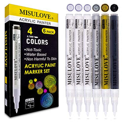 White Acrylic Paint Pens - Water Based, Permanent Markers, Extra-Fine Tip(0.7mm), for Rocks Painting Ceramic Glass Wood Fabric Canvas DIY Craft Making Supplies Scrapbooking and More(4 Colors/Set of 6)