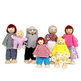 Wooden Doll House Family Dress-up Characters, Family Role-Play Dress-up Characters Grandpa, Grandma, Mom, Dad, Children, Baby Family of 7