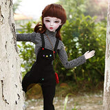 Prettyia BJD Handmade Doll Striped Long Sleeve Top Suspender Trouser and Shoulder Bag for 1/3 BJD Girl Dolls Clothes Accessories
