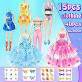 Doll Clothes and Accessories for 11.5 Inch Dolls 2 Wedding Gown Dresses 2 Tops and Pants 2 Bikini Swimsuits 3 Fashion Dress 6 Mini Dresses, Fashion Design kit for Girls Toys Gifts