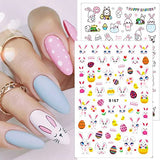 10 Pcs Easter Nail Art Stickers 3D Easter Nail Decals Self Adhesive Cute Easter Egg Rabbit Chick Carrot Bunny Nail Stickers Lovely Spring Easter Nail Design Supplies for Women Kids Girls Nail Decor