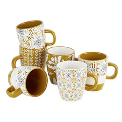 Warebest Coffee Mugs Set of 6, Gift Mugs Set for Mom Dad Friends ,14 Ounce Ceramic Mug Set, Novelty Coffee Mug for Tea, Cappuccino, Latte, Coffee, Cocoa (Assorted Patterns)