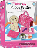 Click N' PLAY 9 piece Doll Puppy Set and Accessories. Perfect For 18 inch American Girl Dolls