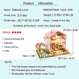 Spilay Dollhouse DIY Miniature Wooden Furniture Kit,Mini Handmade Villa Craft Model Plus with LED & Music Box,1:24 Scale Creative Doll House Toys for Teens Adult (Sakura Love)