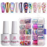 Makartt Nail Art Foil Glue Gel with Stickers Set Nail Prints Rose Flowers Metal Nail Transfer Gel Tips Manicure Art DIY 15ML, 20PCS (2.5cm100cm) Stickers, Nail Curing Lamp Required