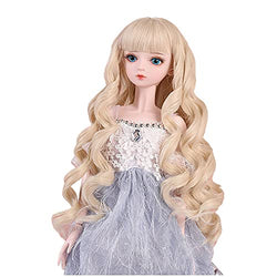 Lllunimon Gorgeous Beige Soft Long Wavy Doll Wig with Bangs, SD MSD DOD BJD Doll Wig,for 1/8 BJD Doll