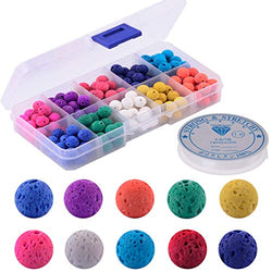 Color Lava Stone Beads Box Kit 200pcs 8mm Round Loose Chakra Rock Beads with Elastic Crystal String