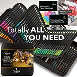 Castle Art Supplies 120 Watercolor Pencils Set with Extras | Quality Vibrant Pigments | Draw and Paint at the Same Time | For Adult Hobbyists, Professionals | In Carry-anywhere Travel Case