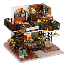 SPILAY DIY Miniature Dollhouse Wooden Furniture Kit,Handmade Mini Modern Villa Model with Dust Cover and Music Box,1:24 Scale Creative Doll House Toys Best Birthday Gift for Friend Adult Lover