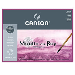 Canson Moulin Du Roy 300gsm Watercolour Paper, Hot Pressed Texture, Size:23x30.5cm, Block of 20 Sheets
