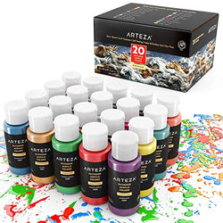 ARTEZA Outdoor Acrylic Paint, Set of 20 Colors/Tubes (59 ml, 2 oz.) with Storage Box, Rich Pigments, Multi-Surface Paints for Rock, Wood, Fabric, Leather, Paper, Crafts, Canvas and Wall Painting