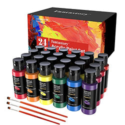 Fantastory Acrylic Paint Set for Painting 24 Colors, Water-Based Waterproof Art Craft Paint Supplies for Canvas Glass Paper Wood Ceramic Rock Painting, Non Toxic Paints for Kids Beginners Students Adults Artist Painter (2 oz 60ml/Bottle)