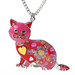 Marte&Joven Valentine's Day Gifts Cute Cat Necklace Enamel Cartoon Cats Pendant Jewelry for Women