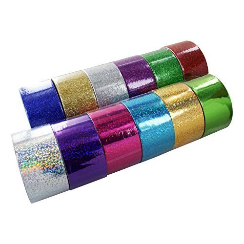 Bazic 1.88 X 3 Yard Holographic & Glitter Duct Tape, Assorted Colors, Set of 12