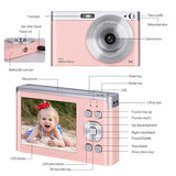 Digital Camera Kids with 32GB SD Card, 16x Digital Zoom and Compact Portable Mini Camera for Teens, Beginners, Seniors（Pink）