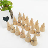 Whale GoGo 10 Pcs Small Natural Wood Cone Ring Display Stands Organizer Holders