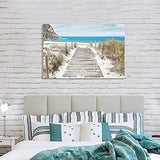 Beach Boardwalk Canvas Wall Art: Seascape Picture Coastal Painting Print for Living Room ( 45'' x 30'' x 1 Panel )