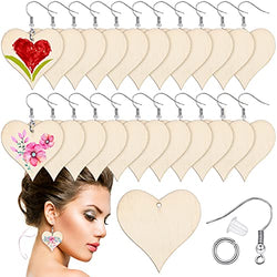 Loviflower Unfinished Wooden Blank Earrings Set, Including Heart Shape Wood Pendants, Earring Hooks, Jump Rings and Earring Backs for DIY Women Earring Jewelry Crafts Making Supplies (250 Pieces)