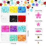 BFONS 12Boxes 2000PCS 3D Flower Nail Charms，Nail Art Set for DIY Nail Decorations，10 Colors Styles Nail Rhinestones with Gold Silver Pearl Spring Summer Nail Decorations for Women