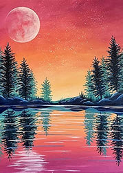 Diamond Painting Kit for Adults, EKOVCO 5D DIY Diamond Art Moon Lake Forest Starry Sky Reflection Diamond Gem Full Round Drill Rhinestone Home Wall Decor Gift for Kids Friends Parents 12x16 inch