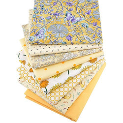 Hanjunzhao Yellow Floral Polka Dot Solid Fat Quarters Fabric Bundles 18 x 22 inch for Sewing Quilting Crafting