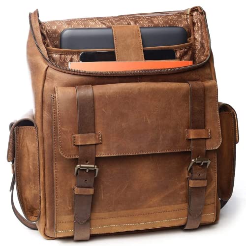  VELEZ Top Grain Leather Backpack for Men - 15.6 Inch