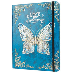 Ruled Journal Notebook, B5 3D Butterfly Embossed Hardcover Writing Journal with Elastic Closure Band, 192 Pages Lined Paper for School, Office, Home, 9" X 6.9" (Sky Blue)