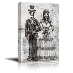 wall26 - Canvas Print Wall Art - Wedding Photo with a Skull Couple - Gallery Wrap Modern Home Art | Ready to Hang - 24x36 inches