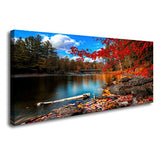 S72650 Nature Wall Art Canvas Artwork Lake Mountain Red Maple Leaf National Park Nature Pictures for Living Room Bedroom Office Wall Decor Home Decoration