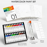 Watercolor Paint Set with Video Tutorials, 24 Vivid Colors, 18 Page Tutorial Pad and 15 Page Blank Pad, Brushes and Palette. Paint and Progress Fast with Chromatek