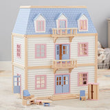 Melissa & Doug Wooden Multi-Level Dollhouse SIOC - Wooden Multi-Story Pretend Play Dollhouse For Kids