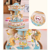 Laxury 3-horses Carousel Music Box with LED Lights Brand New Polyresin Material, Play the Castle in