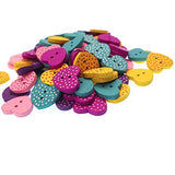 RayLineDo Pack of 100pcs Buttons Mixed Color Heart Shaped 2 Holes Wooden Dot Buttons for Sewing and